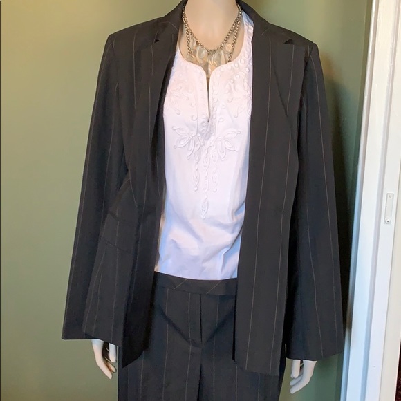 INC 2PC PINSTRIPE SUIT, Size 14P, Black. - Picture 5 of 16